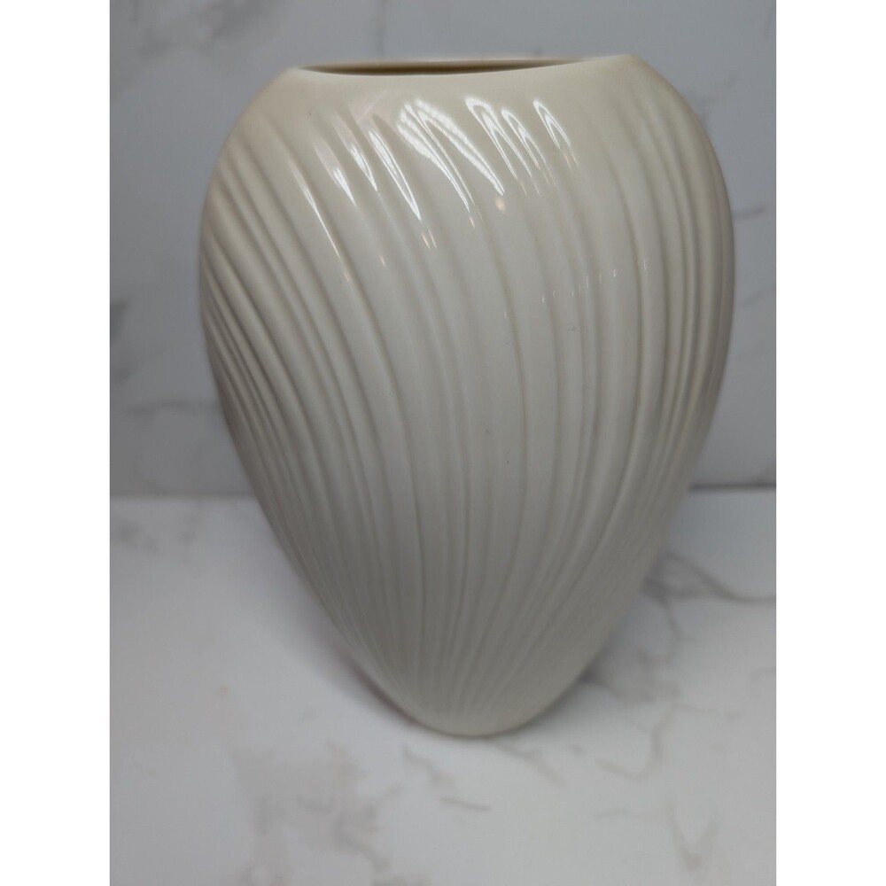 Lenox Ivory Ribbed Porcelain Vase Made in USA 8" Modern Swirl